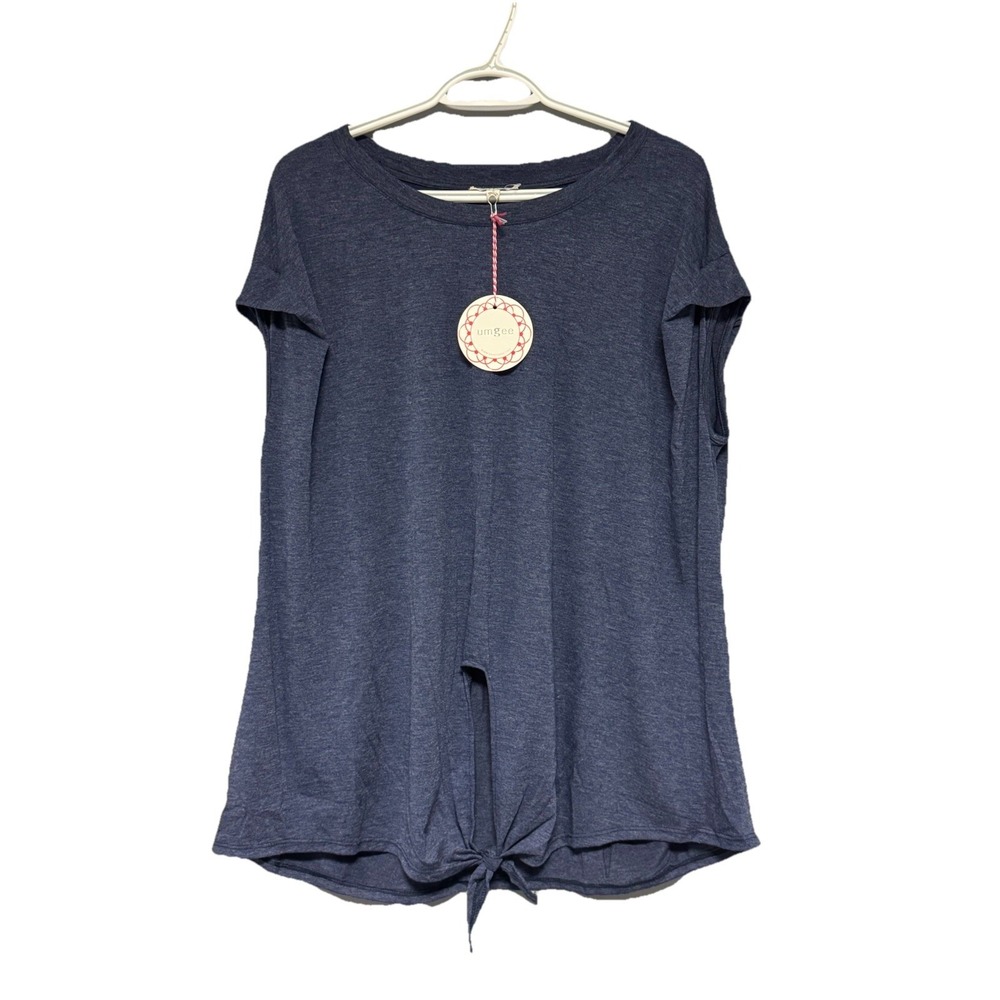 Umgee Women's Blue Short Sleeve Top with Knot Tie Front ~ Small ~ NWT